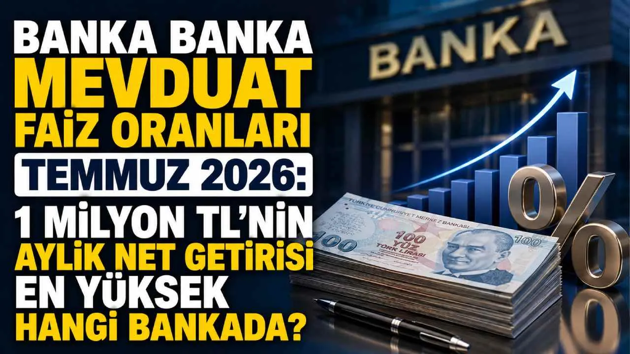 Banka banka mevduat faiz oranları Temmuz 2026: 1 milyon TL'nin aylık net getirisi en yüksek hangi bankada?