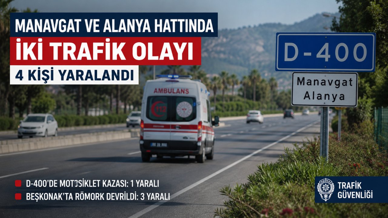 Manavgat-Alanya hattında aynı gün iki trafik olayı: 4 yaralı