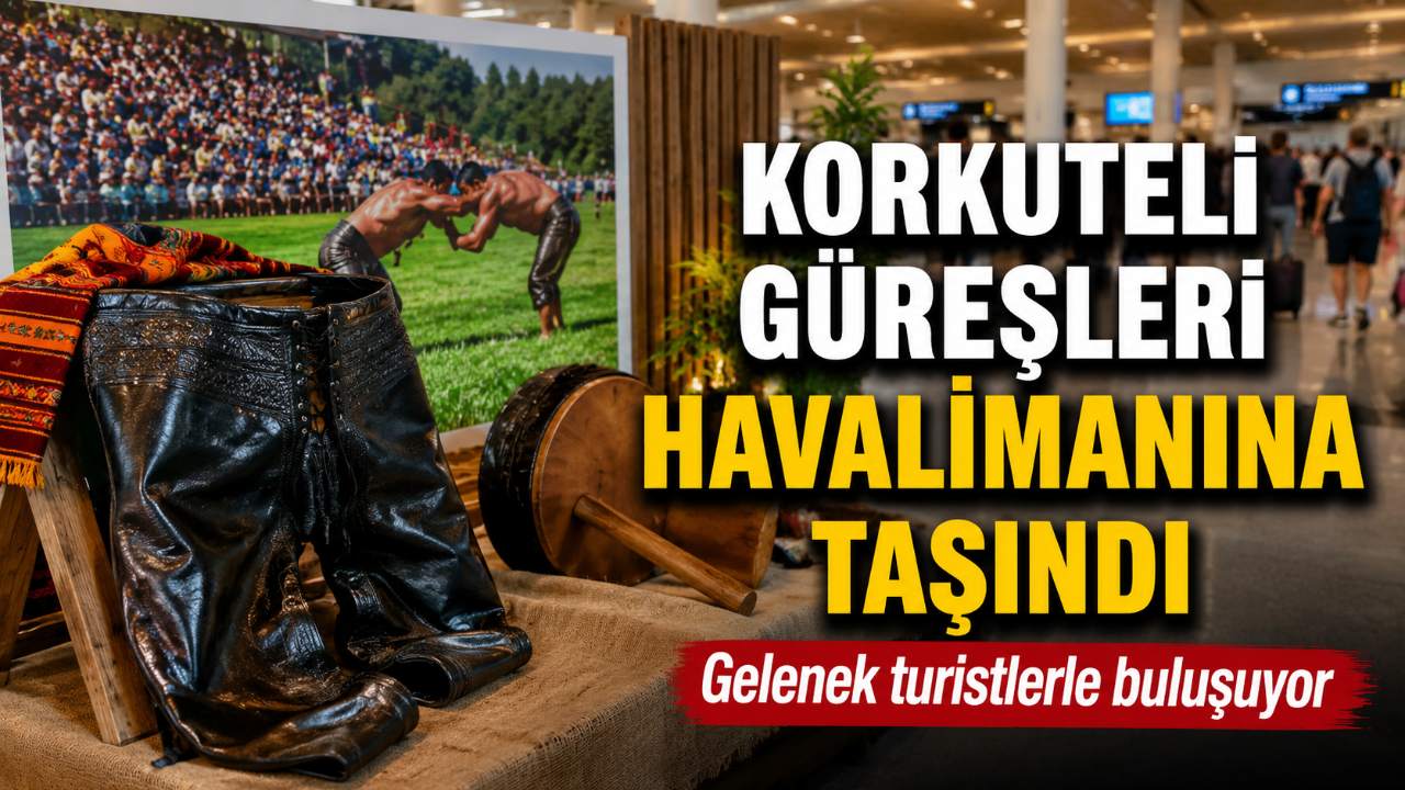 Korkuteli güreşleri Antalya Havalimanı'nda turistlere tanıtılıyor