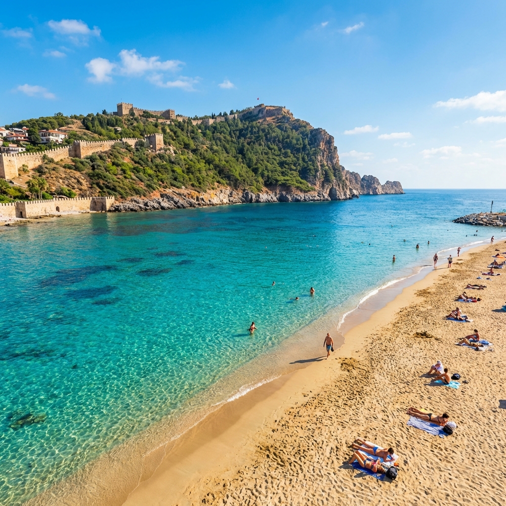 Alanya Kalesi Kleopatra sahiline bakıyor