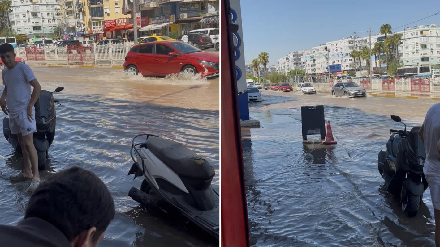 Muratpaşa’da caddeyi taşan su kapladı