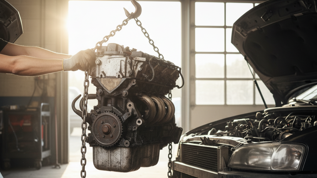 Serviste motor üzerinde yenileme çalışması yapılıyor
